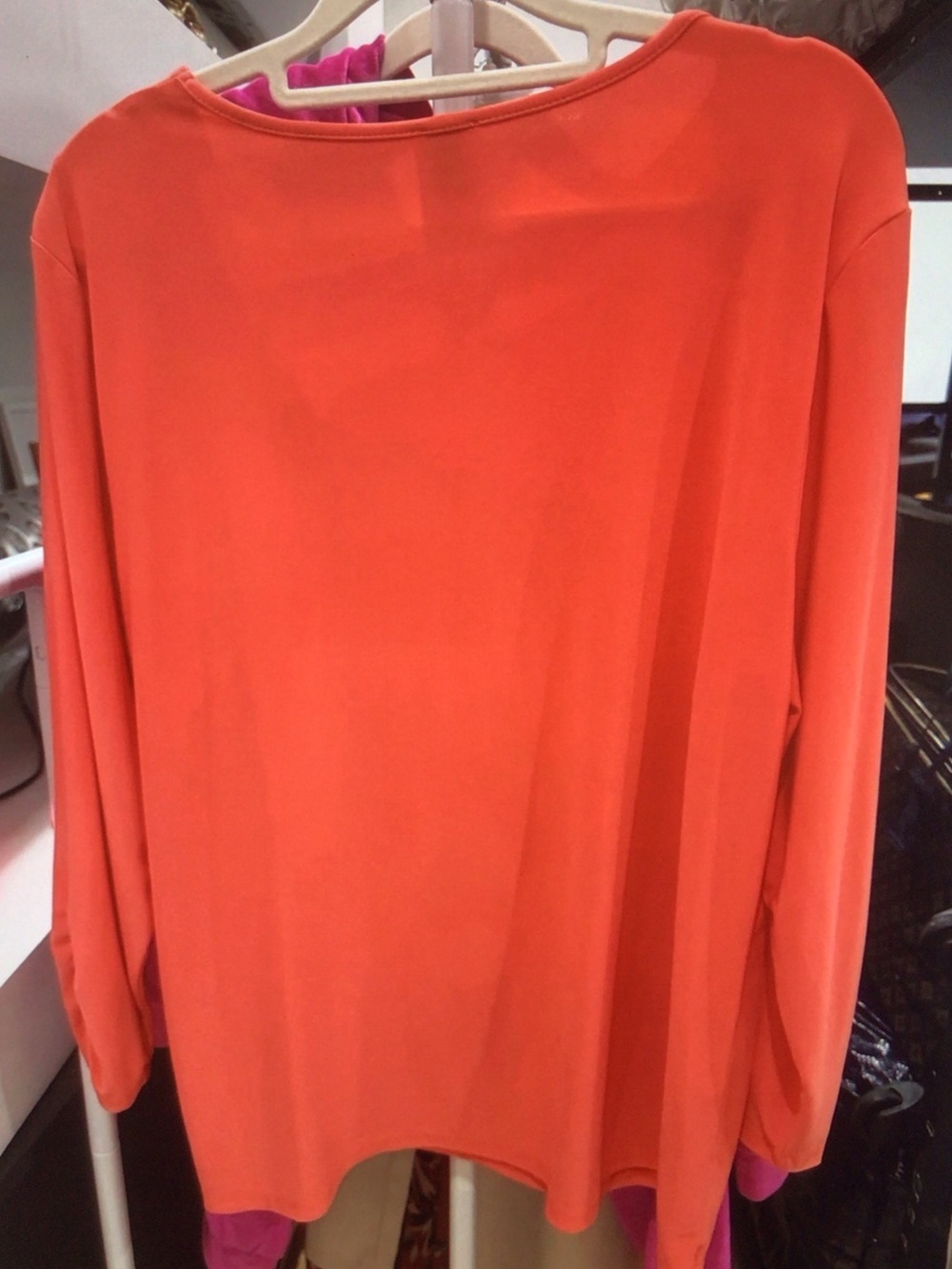 Anne Klein Coral-Orange Long Sleeve Top with Knot & Ring - Picture 6 of 6